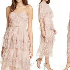 NWT Self-Portrait Lace Trim Tiered Chiffon Dress and Removable Shawl